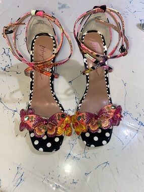 Betsey Johnson Multicolor Butterfly Embellished Polka Dot Sandals